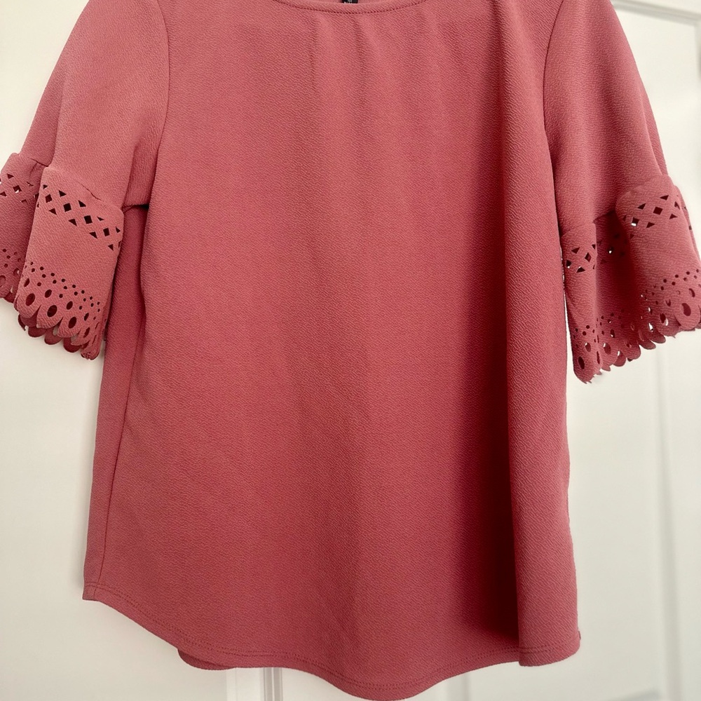 Elegant Pink Lace Sleeve Women's Top